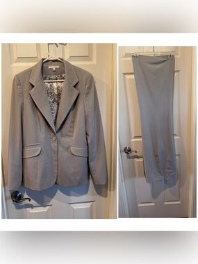 Cabi Misty Gray Women’s Suit - Blazer with Damask Satin Lining and Long Pants